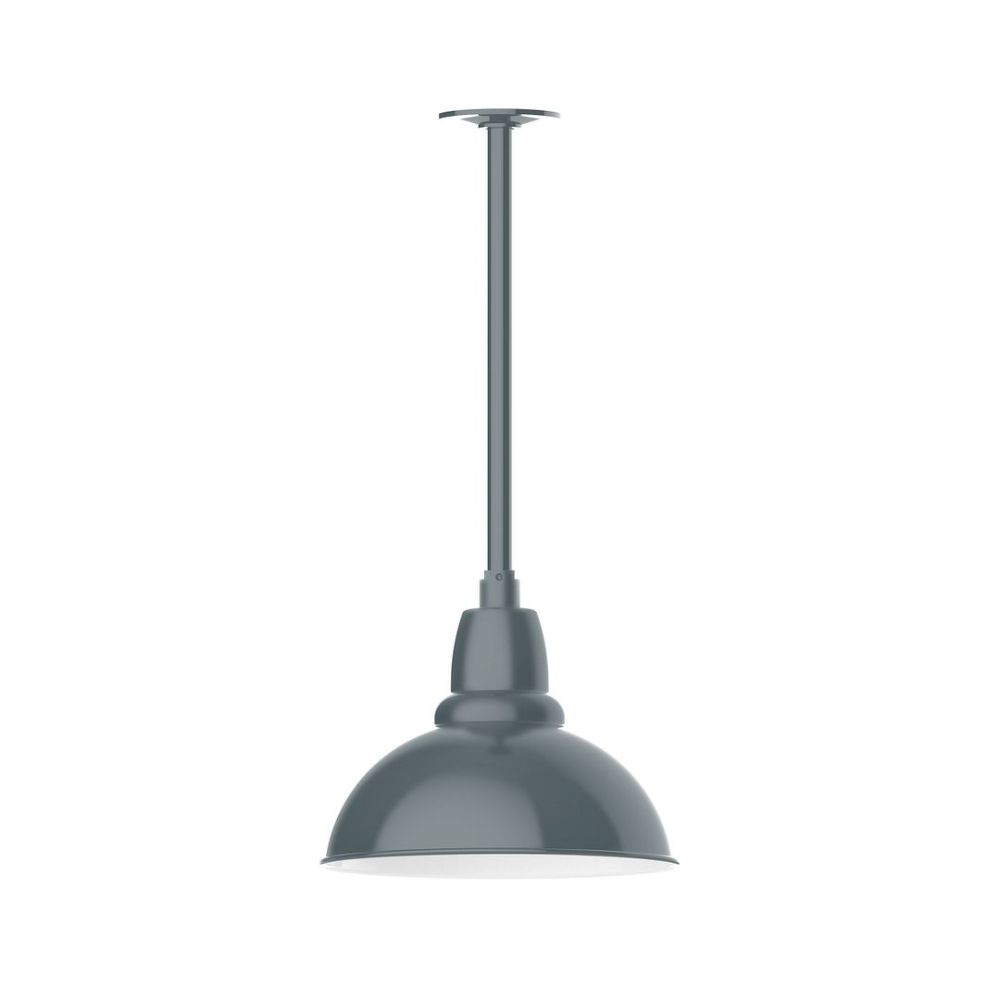 Montclair Lightworks STA106-40-G06 12" Cafe shade, stem mount pendant with canopy with Frosted Glass and cast guard, Slate Gray